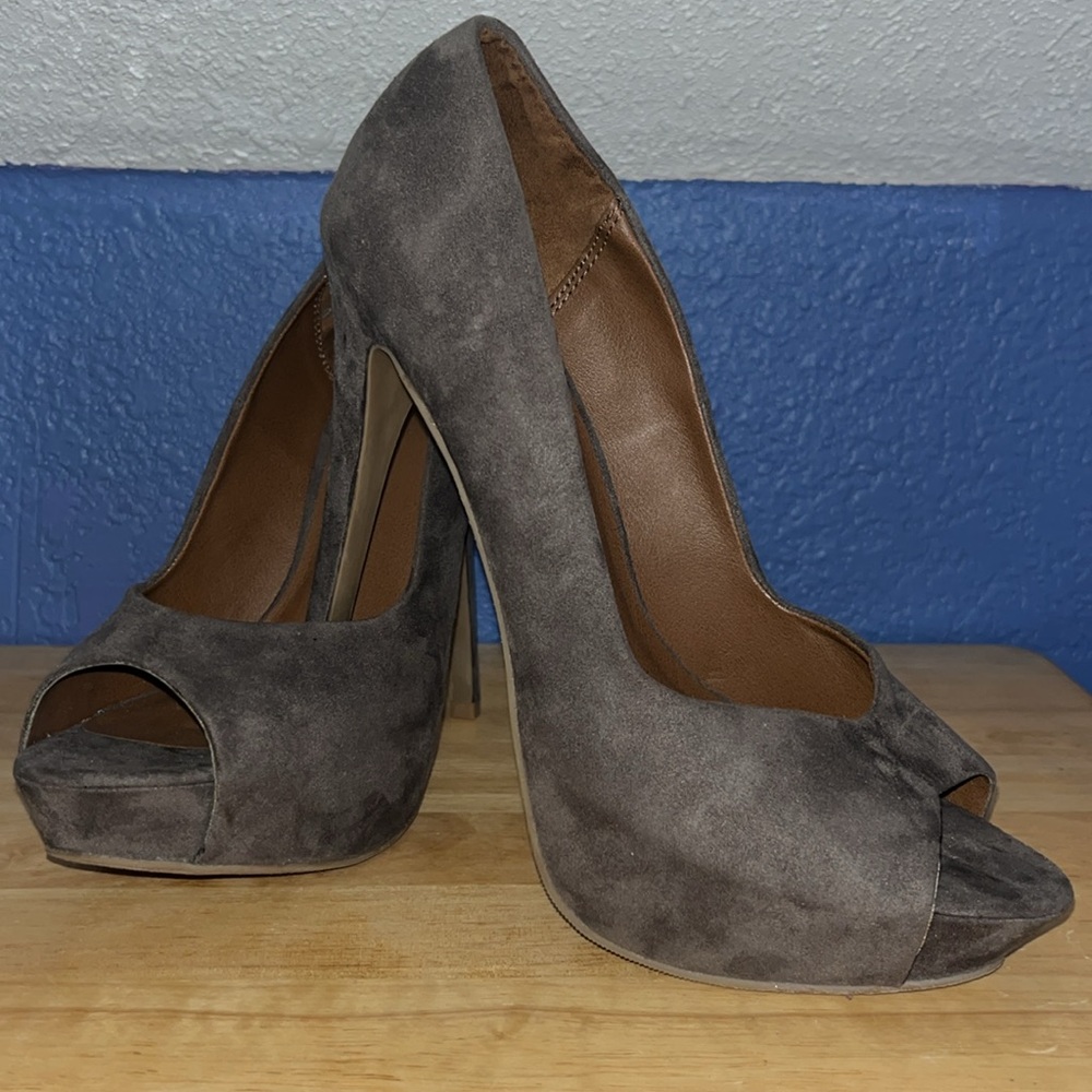 Suede Peep-Toe Platform Heels
